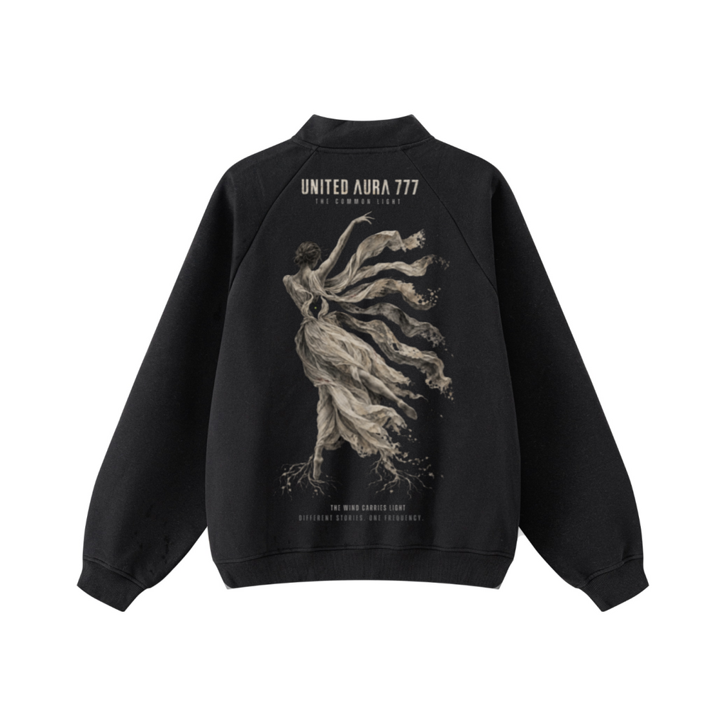 420GSM Unisex Composite-Fleece Stand-Collar Zip-Up Sweatshirt Black
