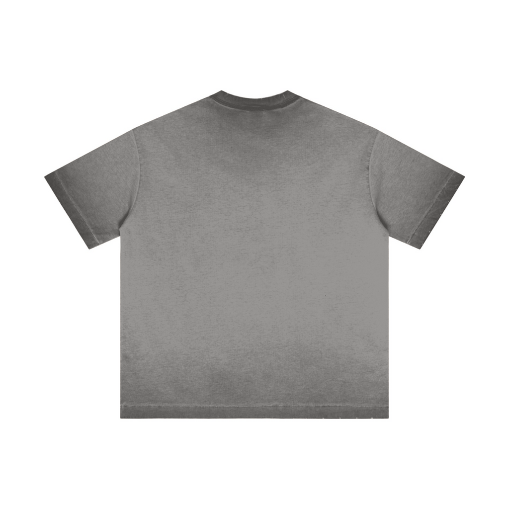 275GSM Unisex Raw-Edge Reverse-Wash Fried-Color T-shirt Washed Dark Grey