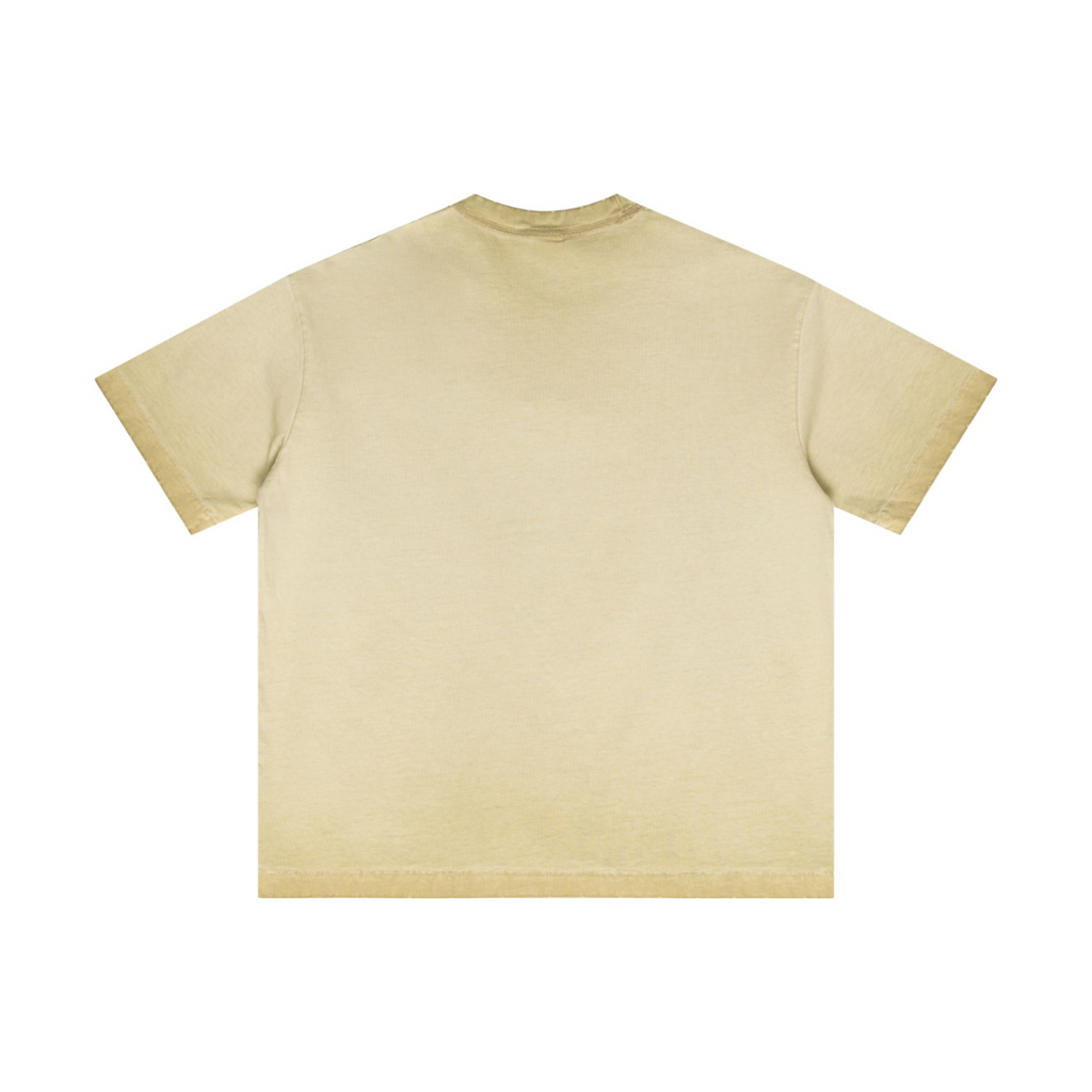 275GSM Unisex Raw-Edge Reverse-Wash Fried-Color T-shirt Washed Khaki