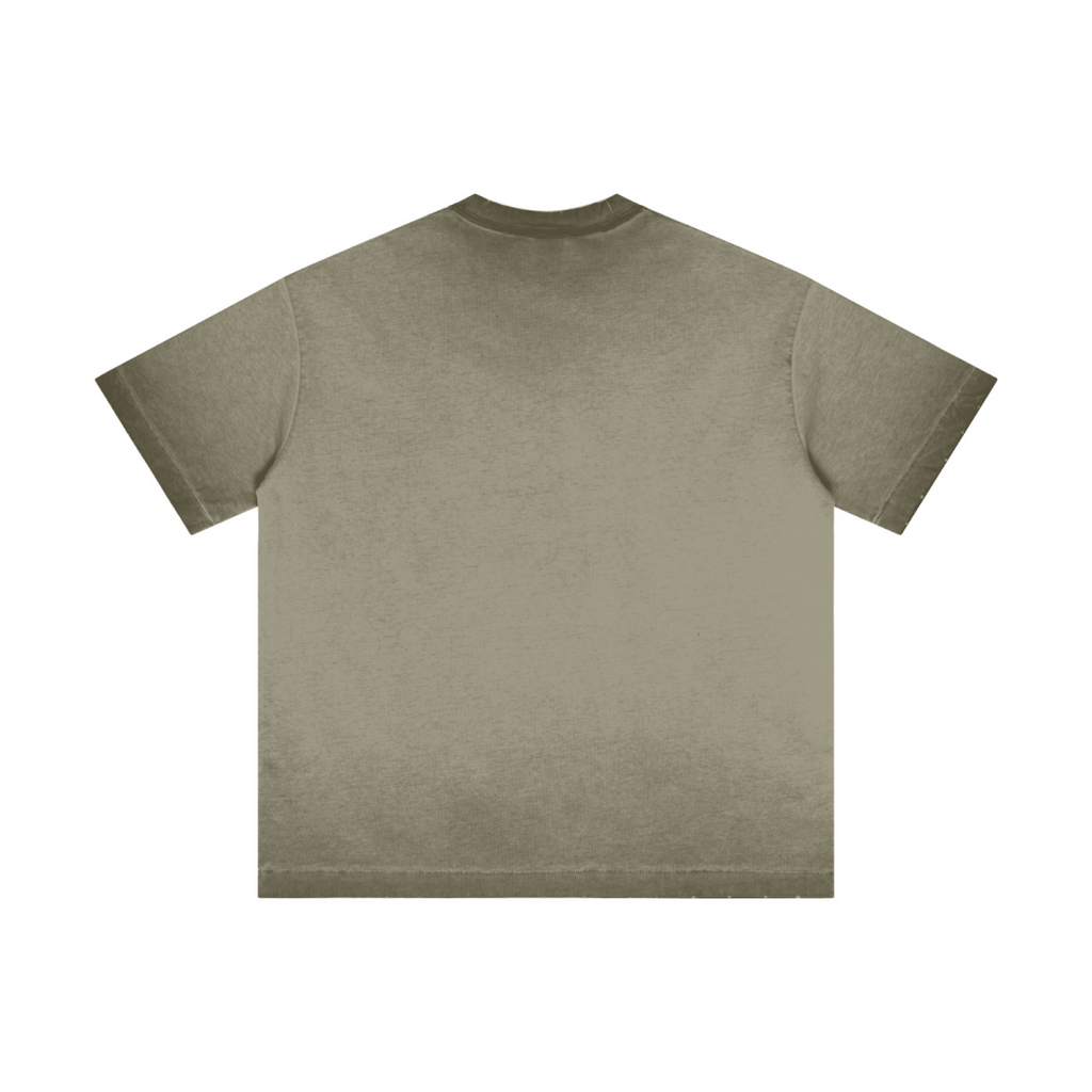 275GSM Unisex Raw-Edge Reverse-Wash Fried-Color T-shirt Washed Military Green