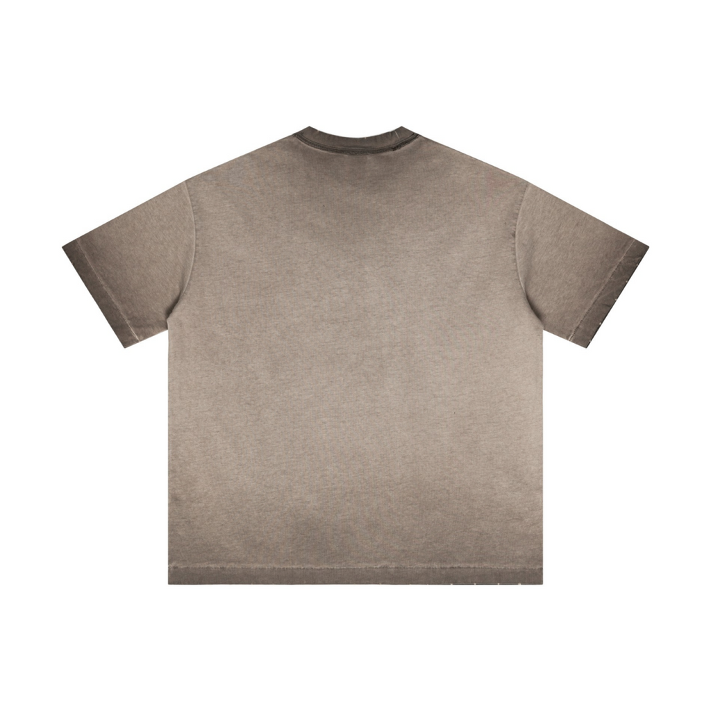 275GSM Unisex Raw-Edge Reverse-Wash Fried-Color T-shirt Washed Coffee