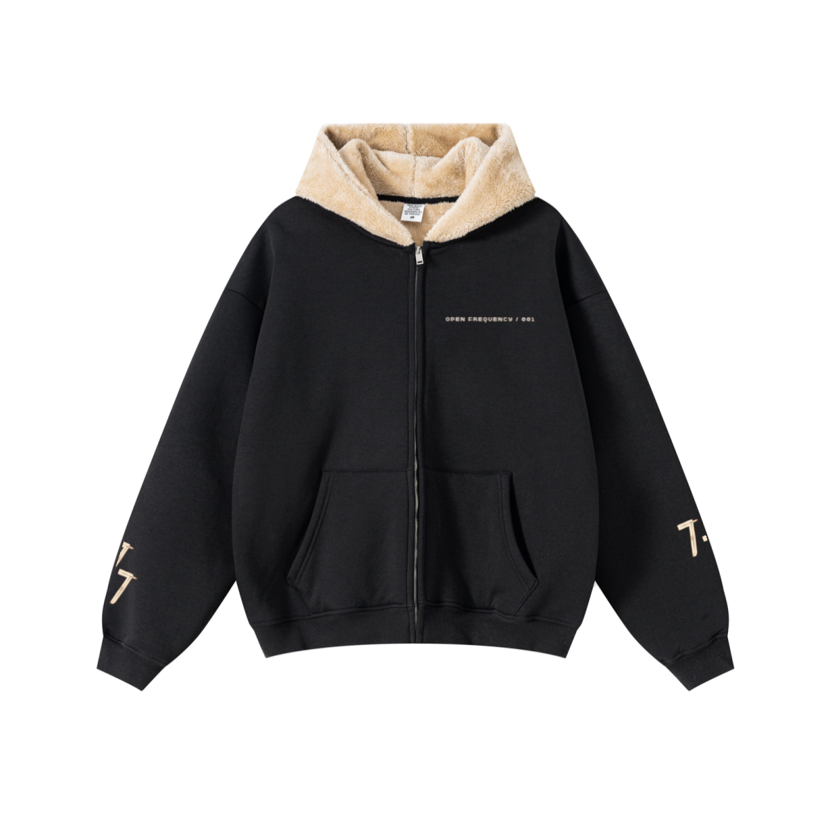 560GSM Unisex Composite Fleece Zip-Up Hoodie Black