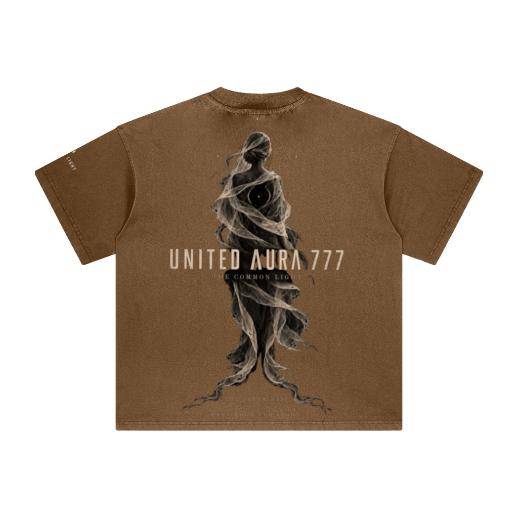 260GSM Unisex Heavyweight Re-Washed Distressed Crew Neck T-shirt Coffee Brown