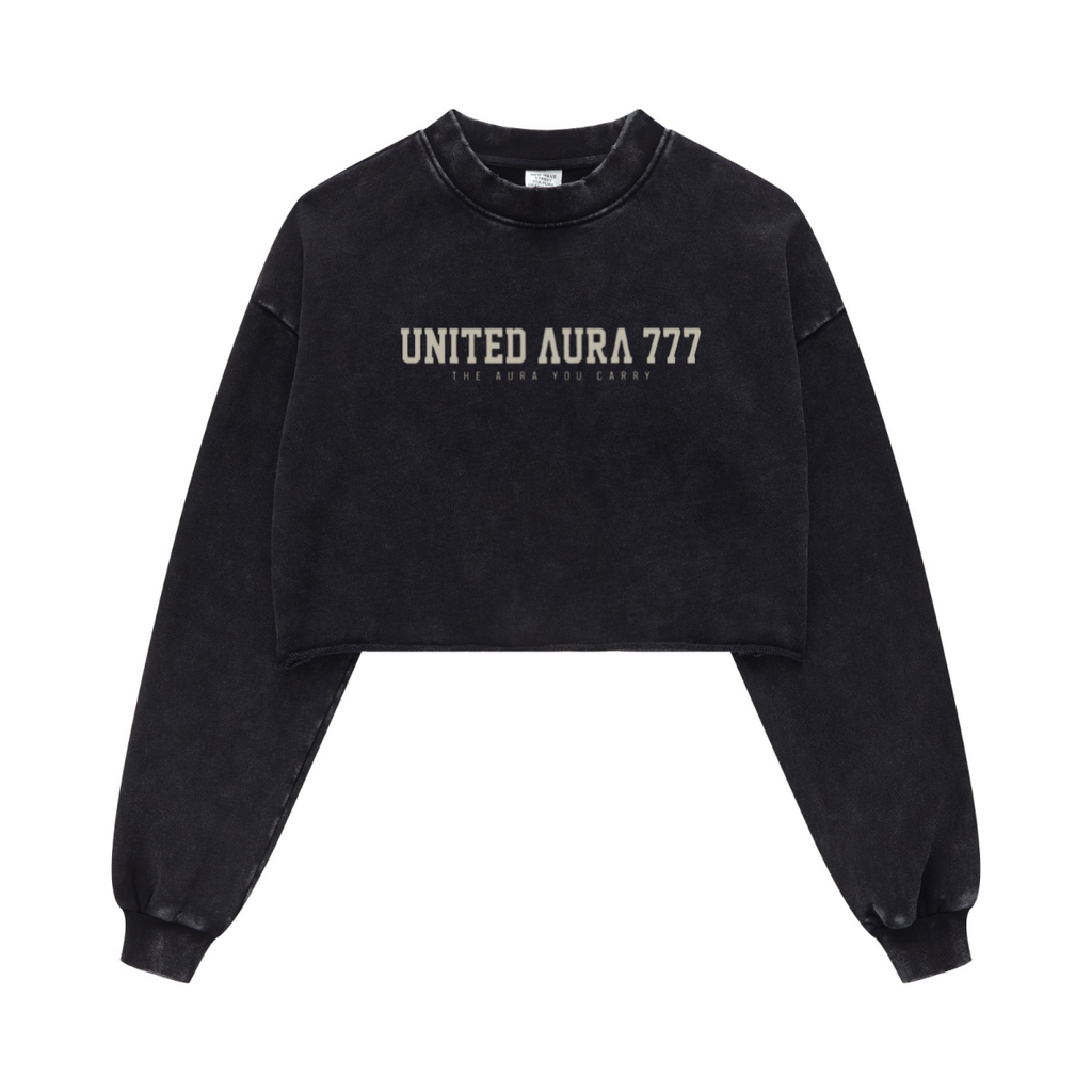 380GSM Women's Heavyweight Pigment-Wash Raw-Hem Cropped Long-Sleeve T-Shirt Snow wash