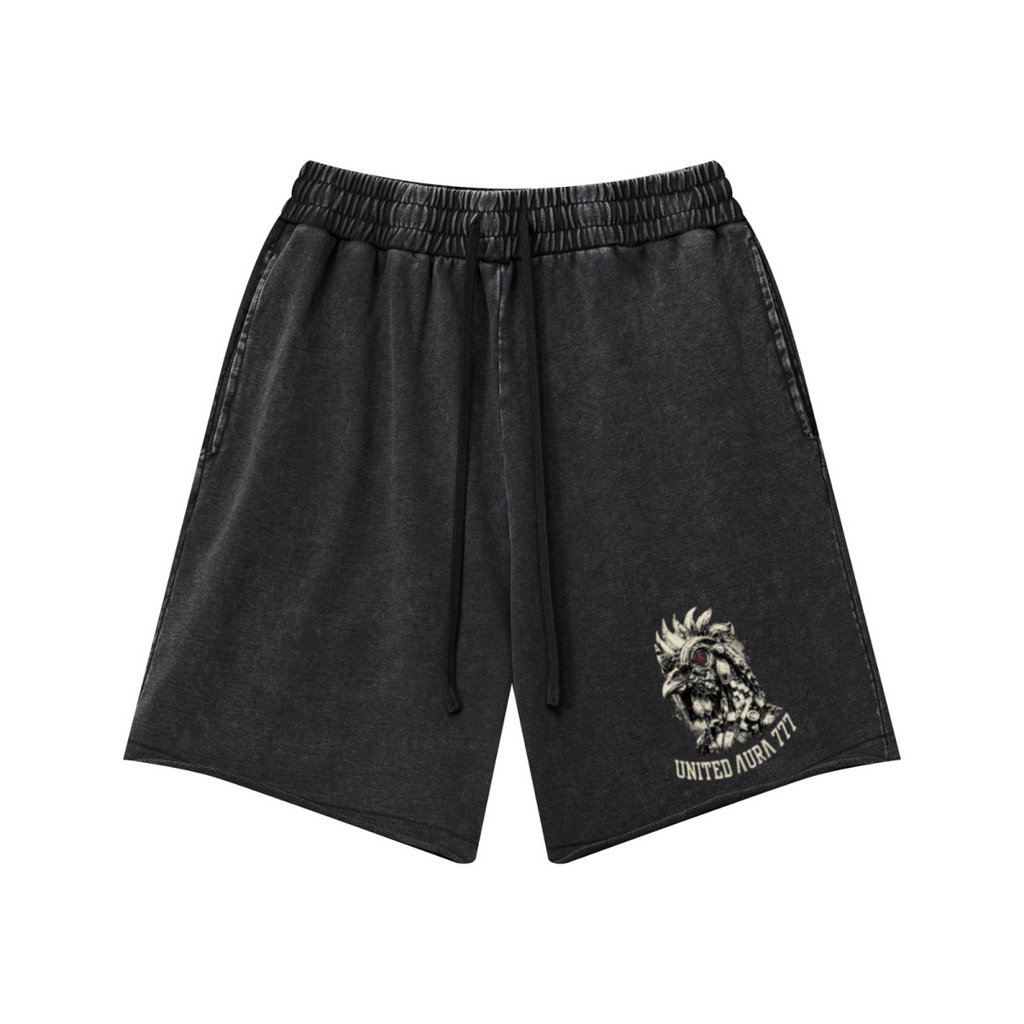 330GSM Unisex Raw-Edge Snow-Wash French Terry Shorts Vintage Black