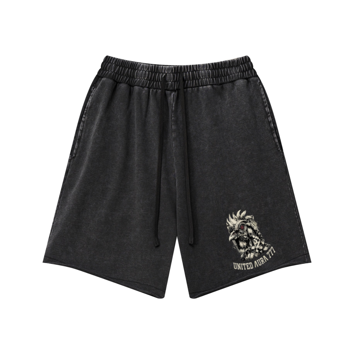 330GSM Unisex Raw-Edge Snow-Wash French Terry Shorts Vintage Black