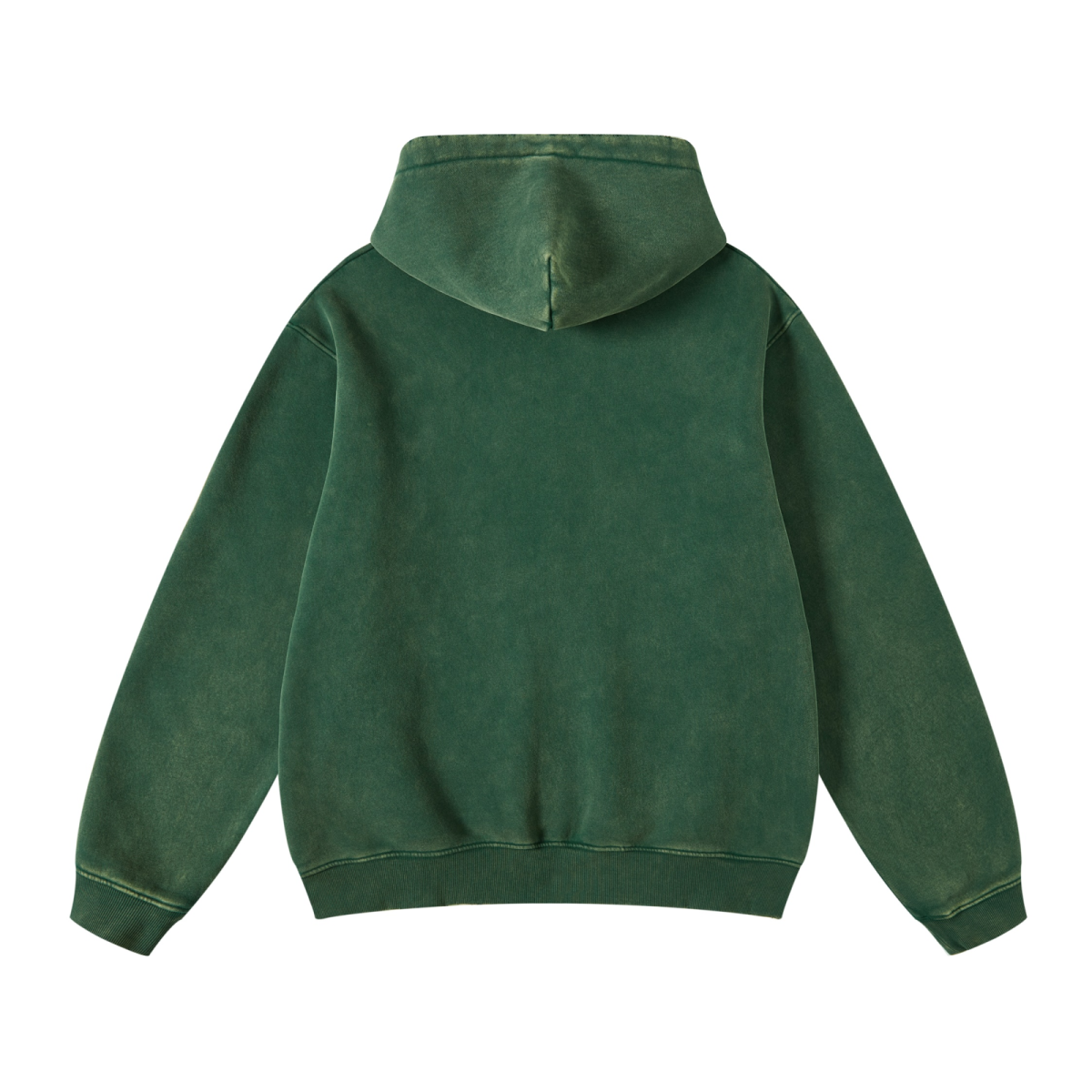 400GSM Unisex Heavyweight Distressed Snow-Wash Hoodie Moss Green