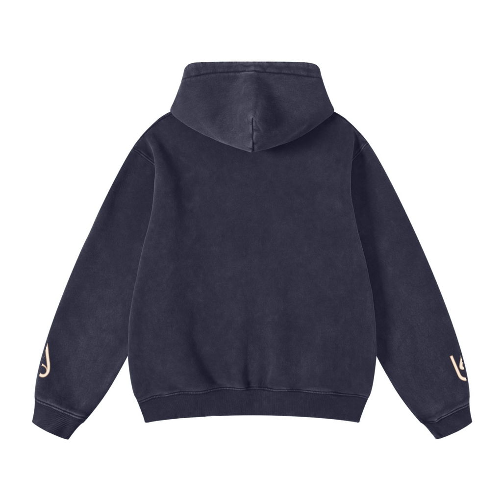400GSM Unisex Heavyweight Distressed Snow-Wash Hoodie Royal Blue