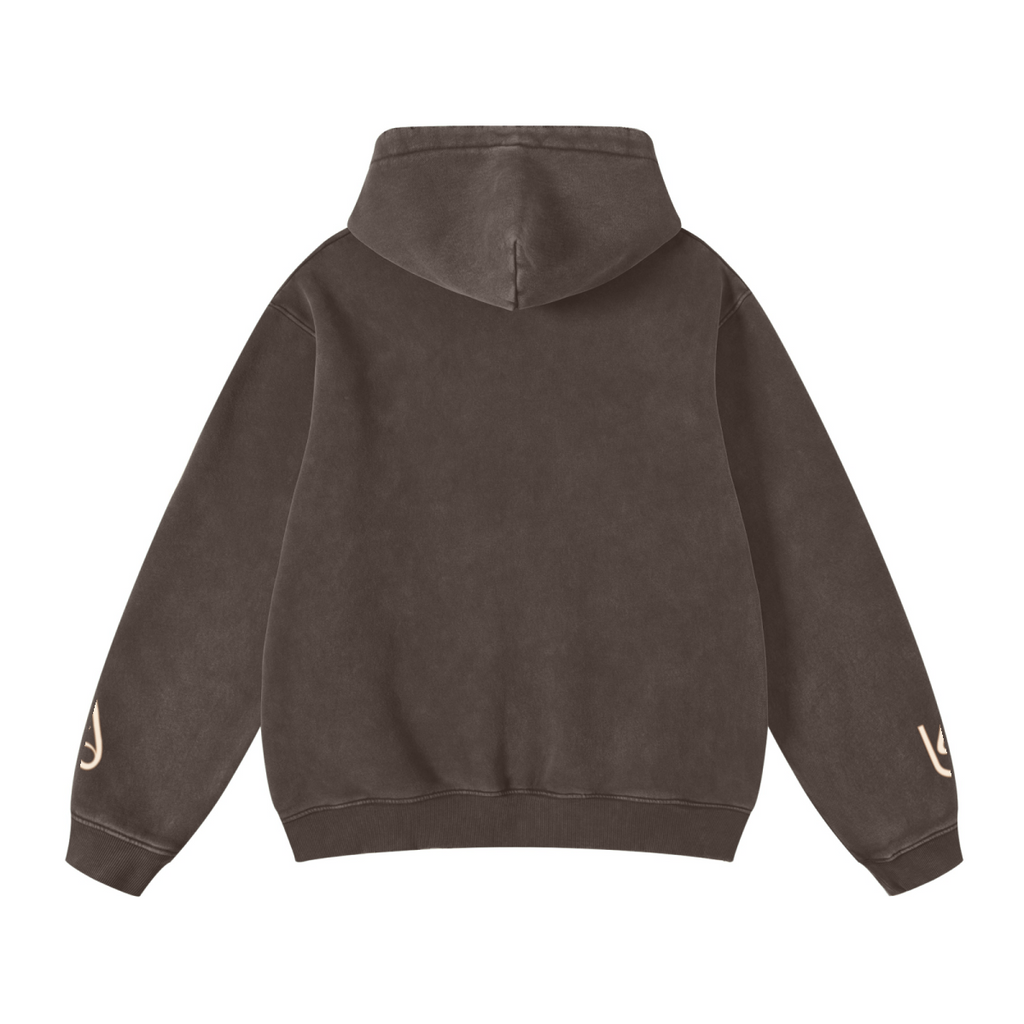 400GSM Unisex Heavyweight Distressed Snow-Wash Hoodie Brown