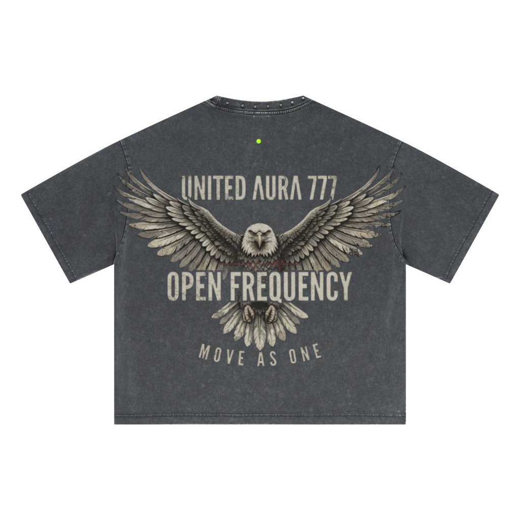 310GSM Men’s Boxy-Fit Distressed Fried-Color Snow-Wash Studded Loose T-shirt Vintage dark gray