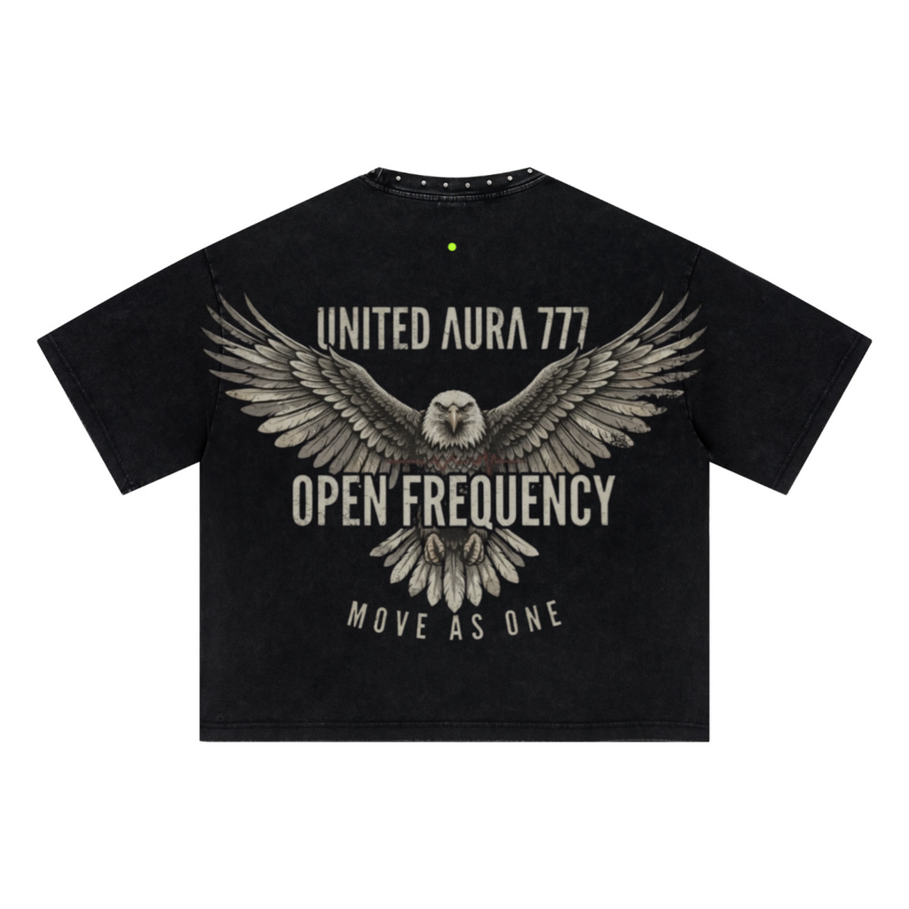 310GSM Men’s Boxy-Fit Distressed Fried-Color Snow-Wash Studded Loose T-shirt Vintage black