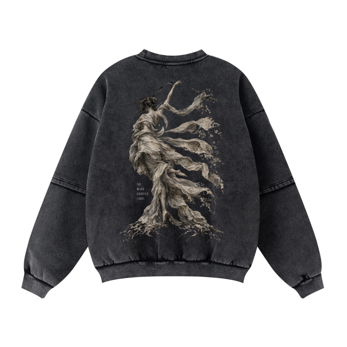 360GSM Unisex Faux-Two-Piece Distressed Snow-Wash Fleece-Lined Crew Neck Sweatshirt Snow wash