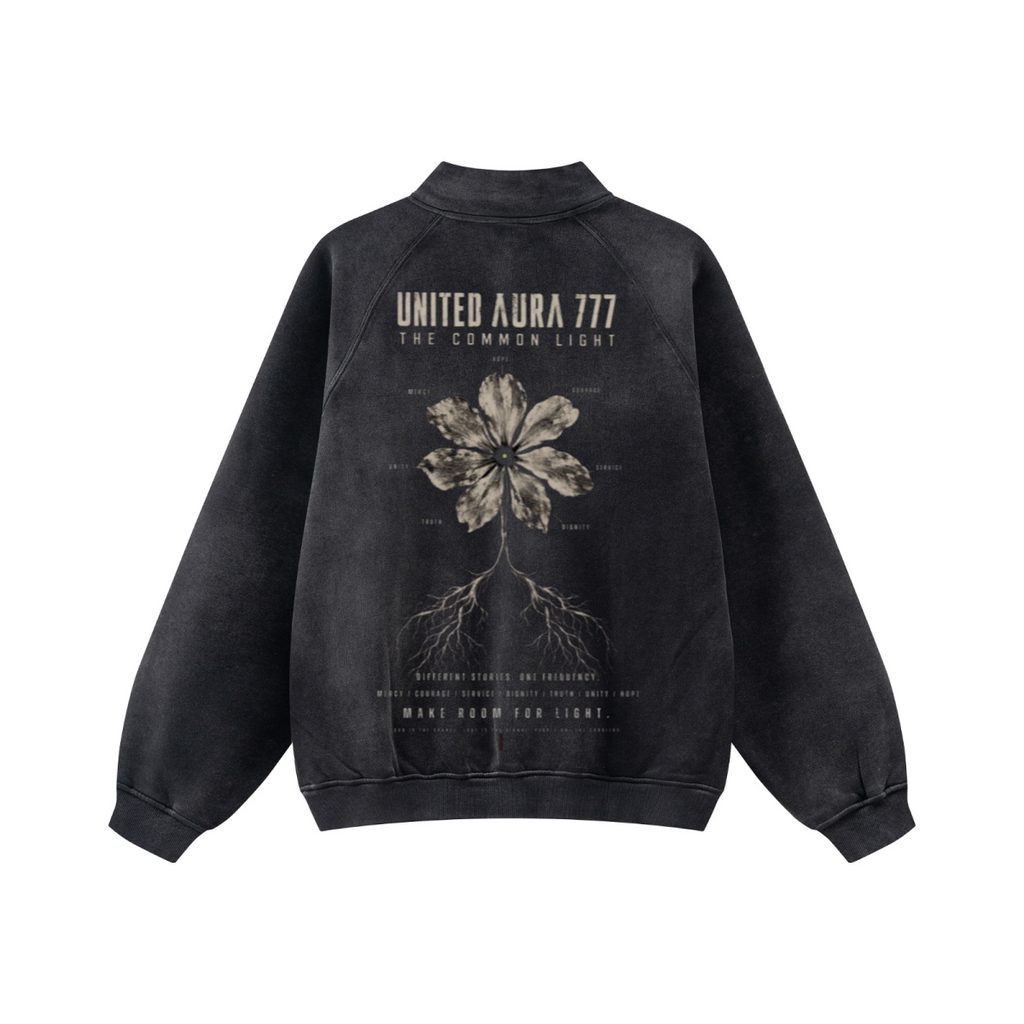 360GSM Unisex Monkey Wash Fall&Winter PP-Sprayed  Half-Zip Stand Collar Sweatshirt Black