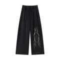 320GSM Men's Textured Denim Curved Panel Straight Pants Snow Washed Black