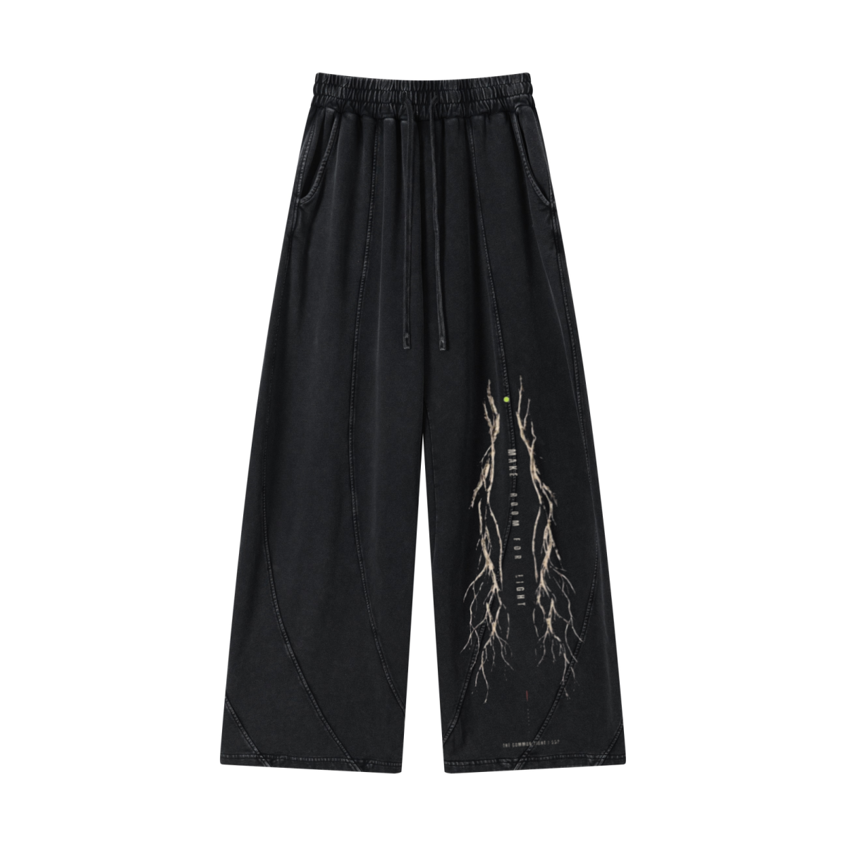 320GSM Men's Textured Denim Curved Panel Straight Pants Snow Washed Black