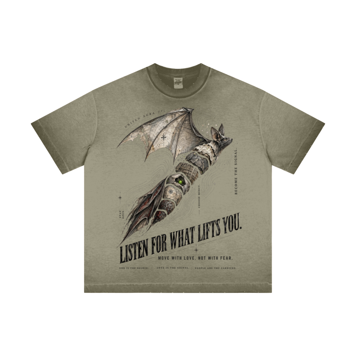 275GSM Unisex Raw-Edge Reverse-Wash Fried-Color T-shirt Washed Military Green