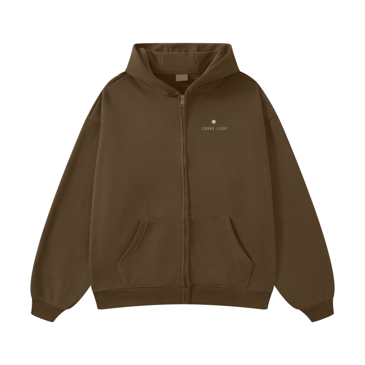 420GSM Unisex Fall&Winter Fleece-Lined Solid-Color Zip-Up Hoodie Brown