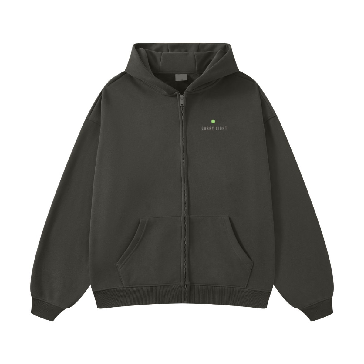 420GSM Unisex Fall&Winter Fleece-Lined Solid-Color Zip-Up Hoodie Dark Grey