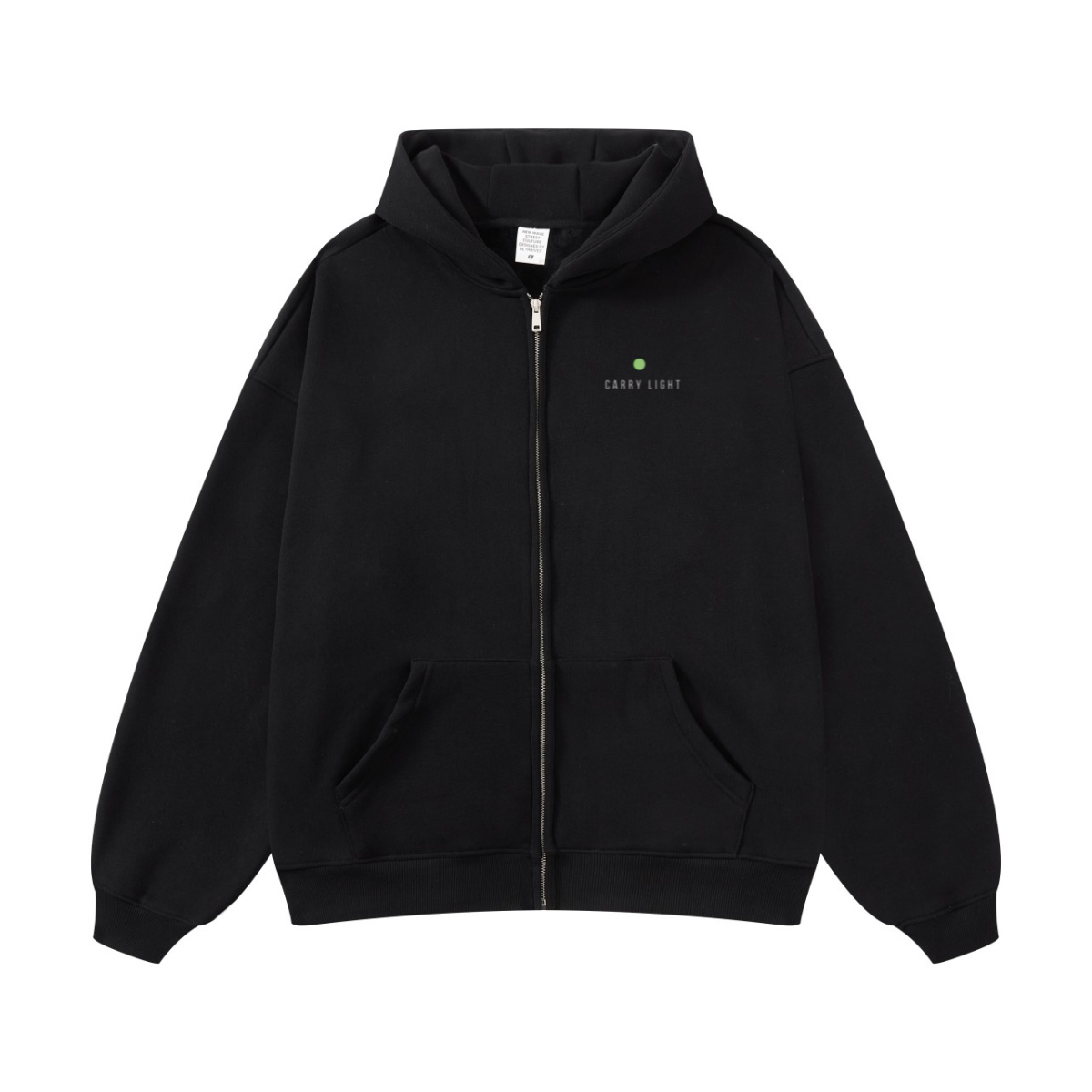 420GSM Unisex Fall&Winter Fleece-Lined Solid-Color Zip-Up Hoodie Black