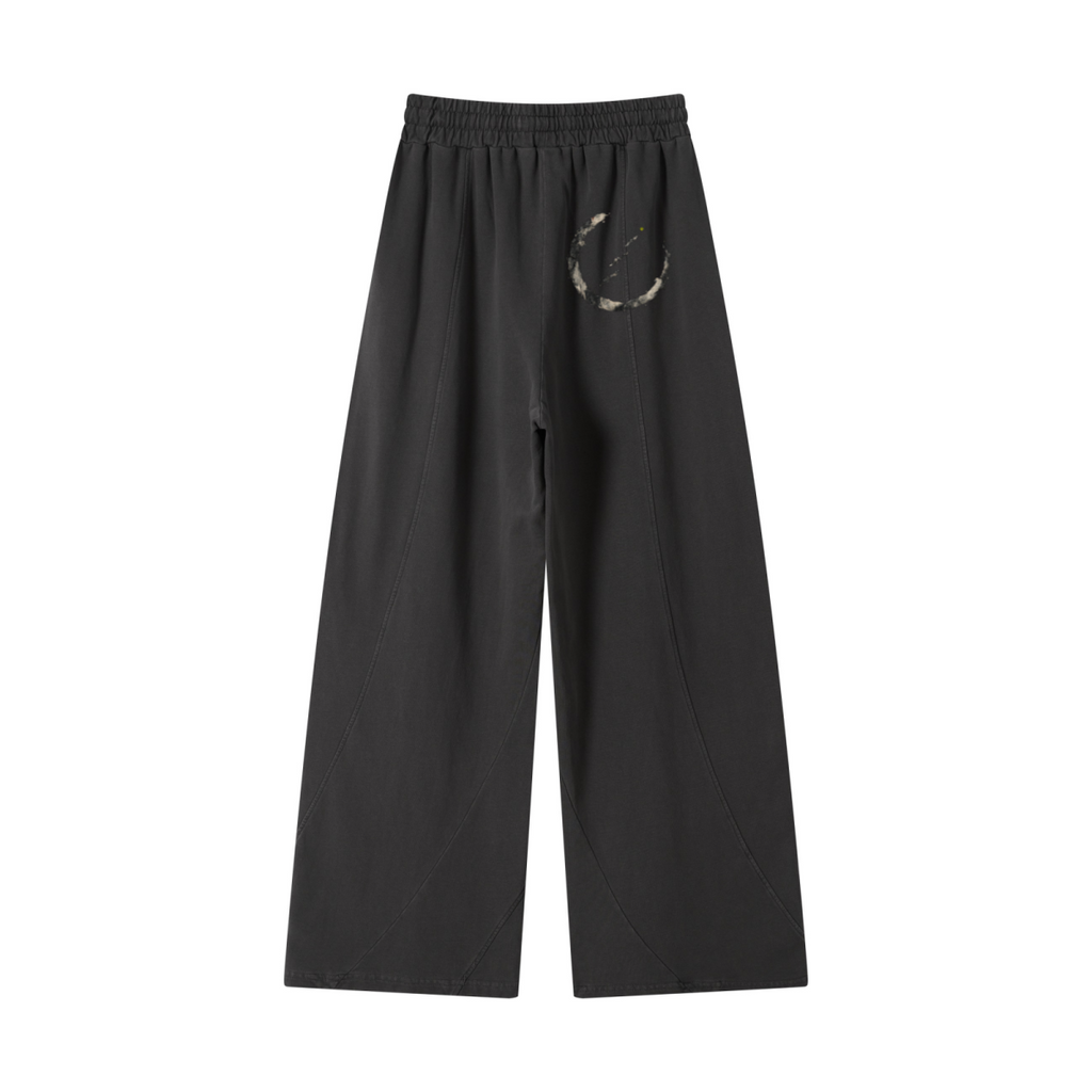 320GSM Men's Textured Denim Curved Panel Straight Pants Dark Grey