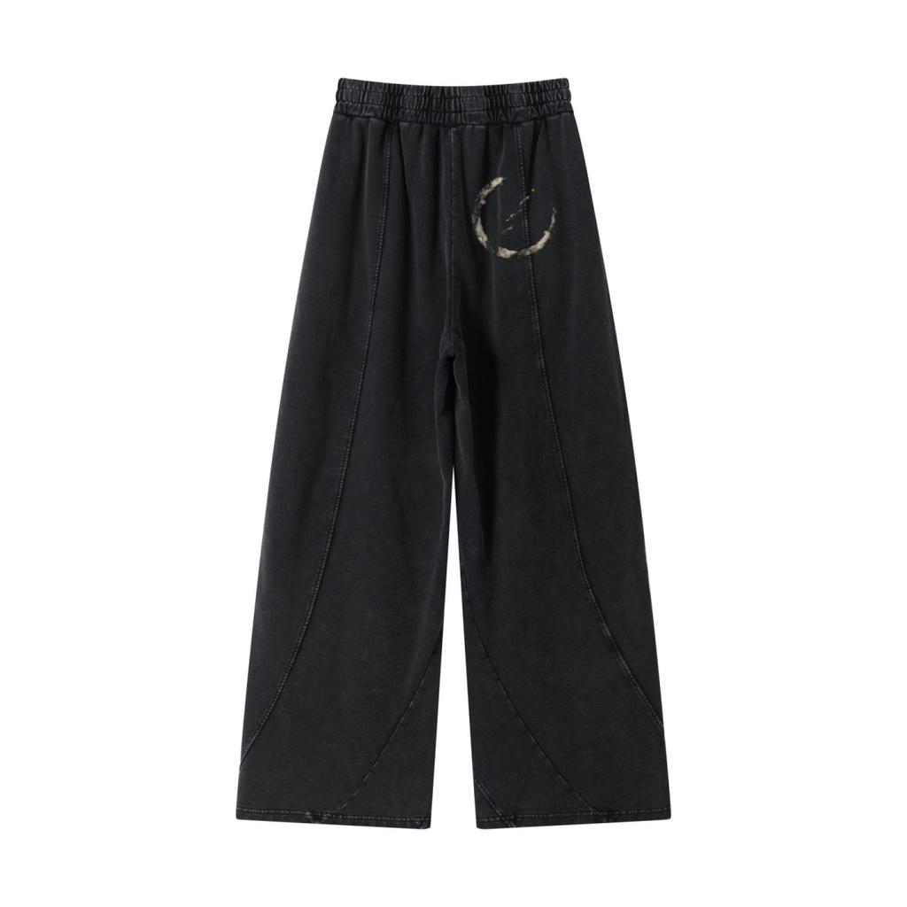 320GSM Men's Textured Denim Curved Panel Straight Pants Snow Washed Black