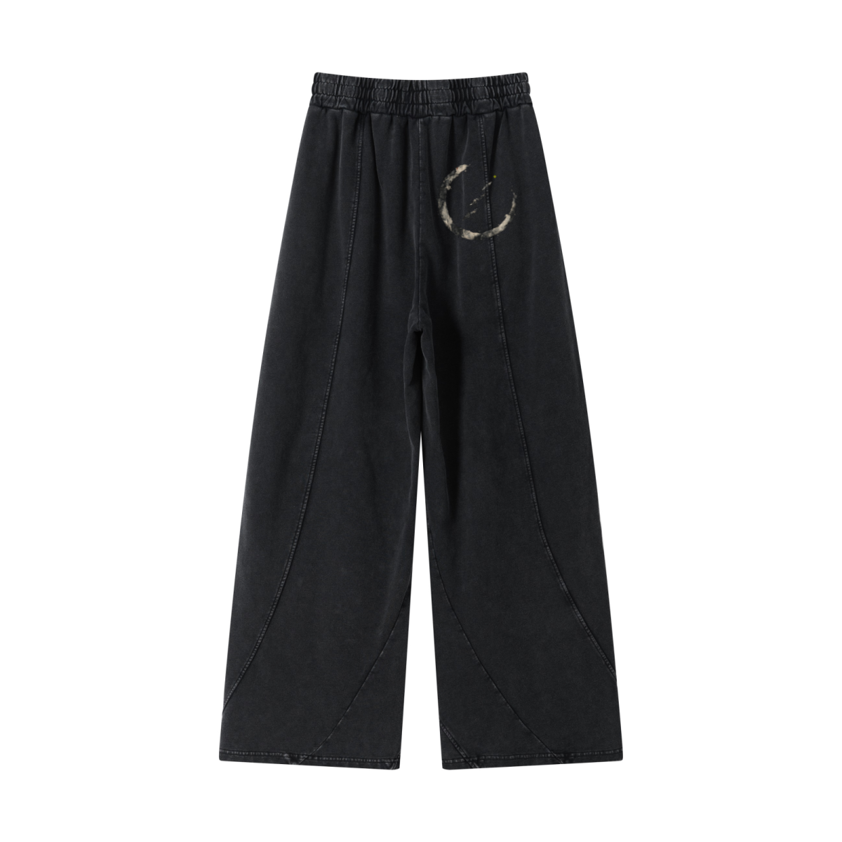 320GSM Men's Textured Denim Curved Panel Straight Pants Snow Washed Black