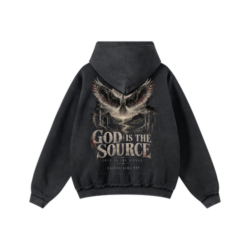 400GSM Men's Distressed Raw-Edge Zip-Up Hoodie Black