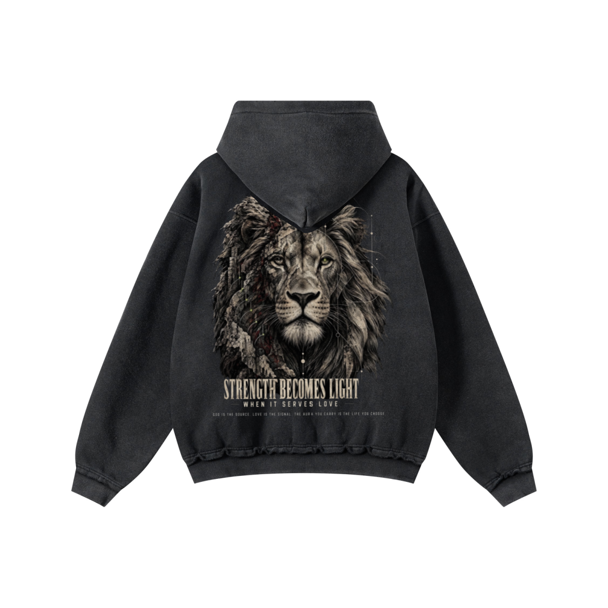 400GSM Men's Distressed Raw-Edge Zip-Up Hoodie Black