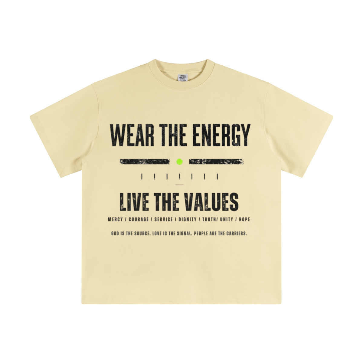 345GSM Women's Heavyweight Double-Yarn High-Crew-Neck T-Shirt Cream Apricot